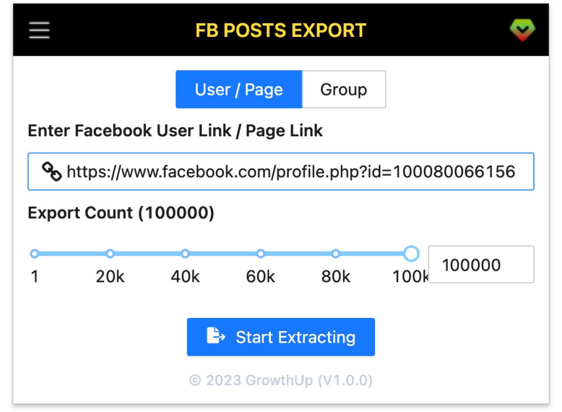 Facebook Posts Extractor Screenshot